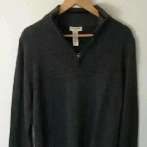 Dockers 1/4 Zip Cotton L Gray Strip Design Sweater